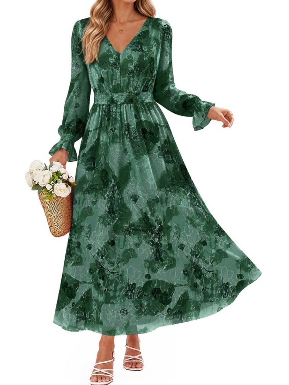 Womens Floral Long Sleeve Boho Maxi Dress Wedding Guest Dresses